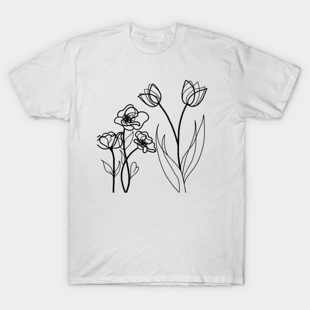 LINE ART FLOWERS T-Shirt by GloriaSanchez